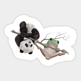 Panda and Frog on Broken Tree Branch Sticker